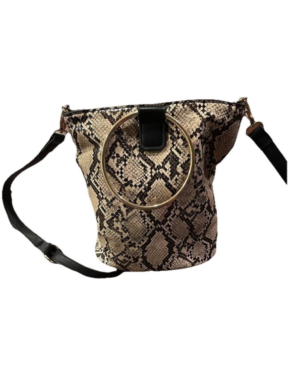 Python Snakeskin Crossbody Bag Magnet Closure Ring Detail